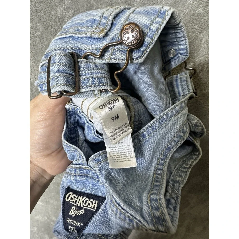 Oshkosh B'Gosh Overalls Boys‎ 9M Blue Denim Patch Vestbak Shirtalls